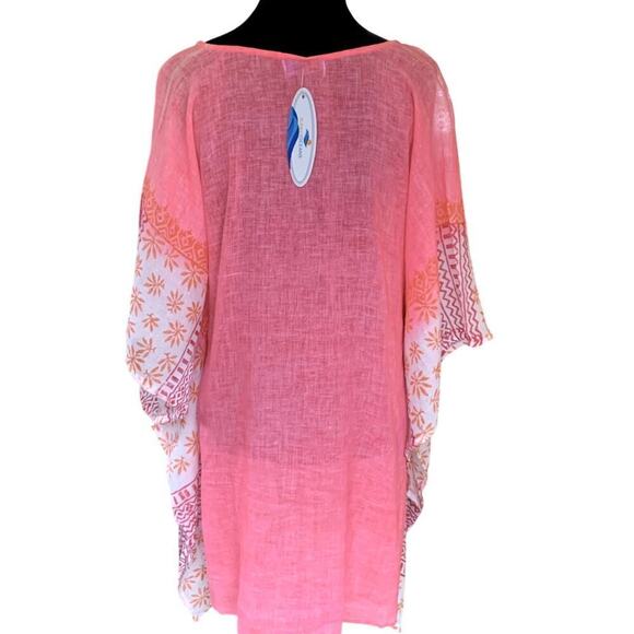NEW w/ Tags Sunny Oceans Beach Cover Up Caftan 100% Cotton Pink Small/Medium - Picture 2 of 4